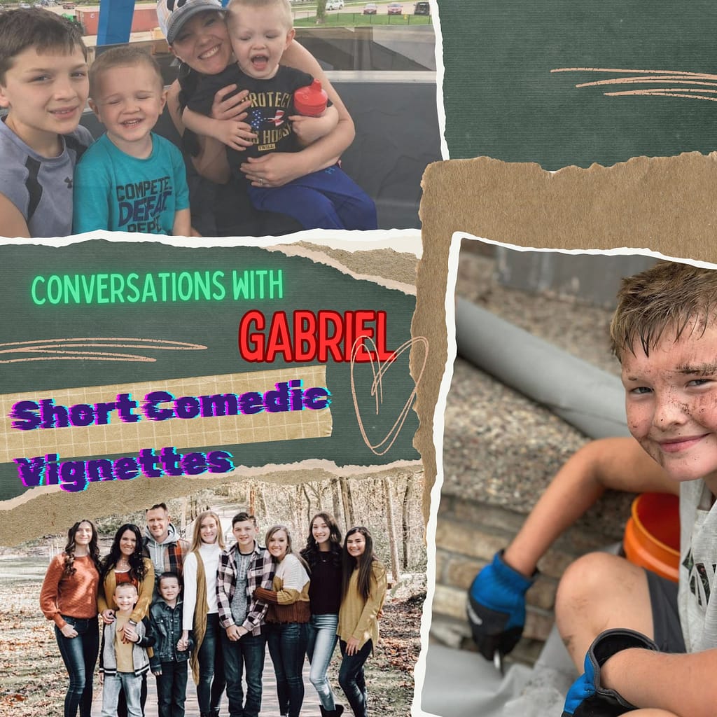 Cover of the Book Conversations with Gabriel. Complete with a collage of his family!