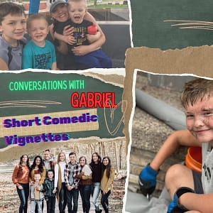Cover of the Book Conversations with Gabriel. Complete with a collage of his family!